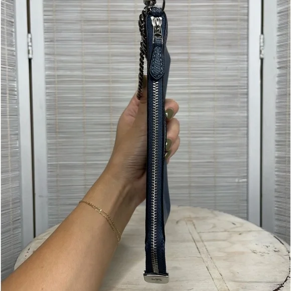 Coach Blue Crossgrain Leather Chain Wristlet Clutch Silver Hardware NWT - Picture 3 of 9